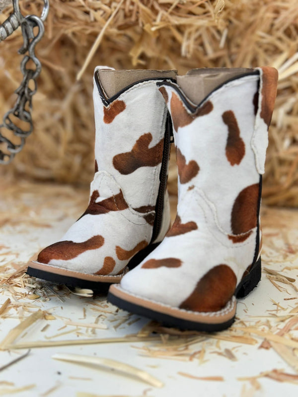TANNER MARK BETSY INFANT COWHIDE BROWN FAUX ZIPPER BOOT