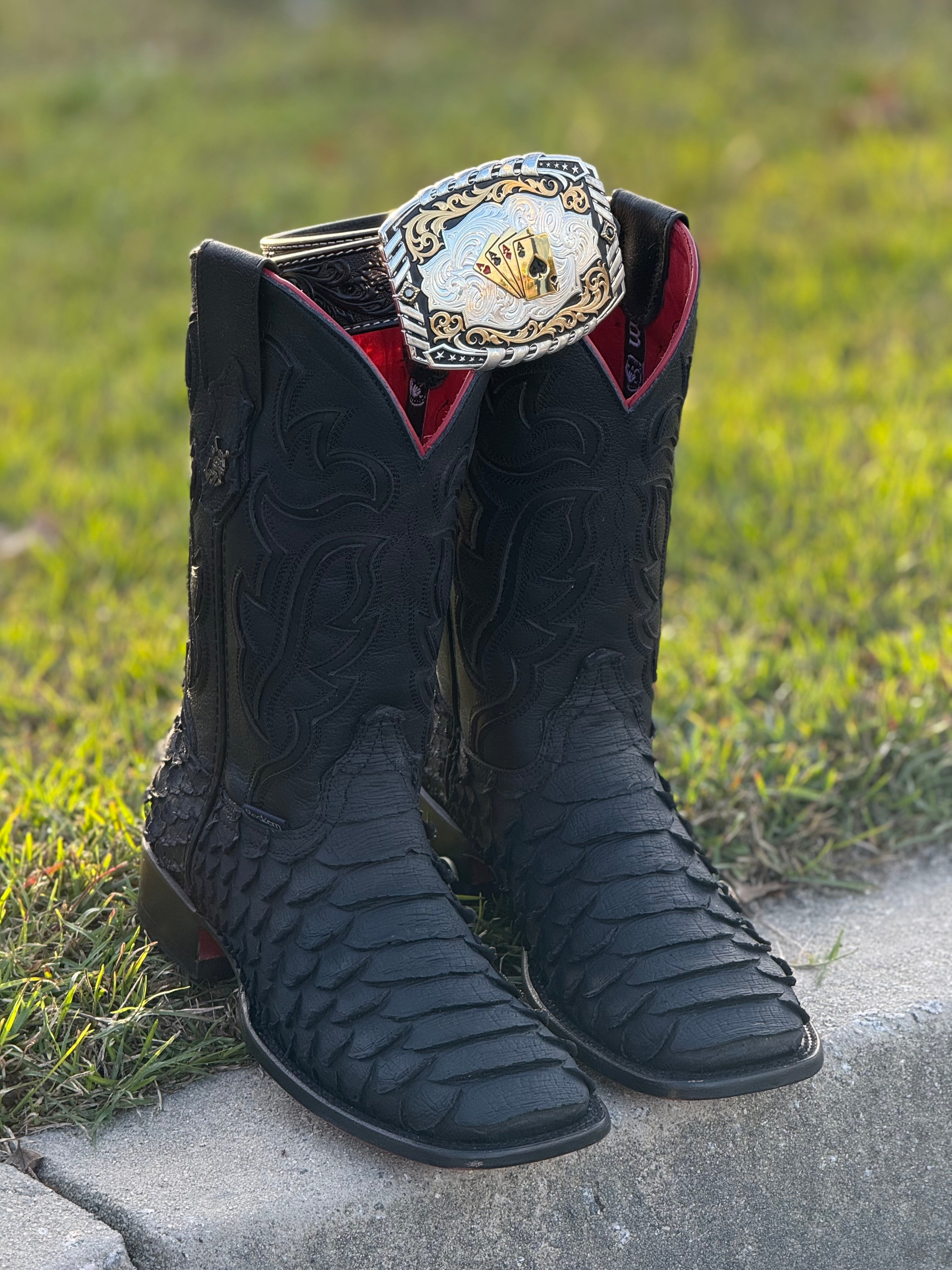 MENS PYTHON MEGA NEGRO RED BOTTOM MATTE BOOT