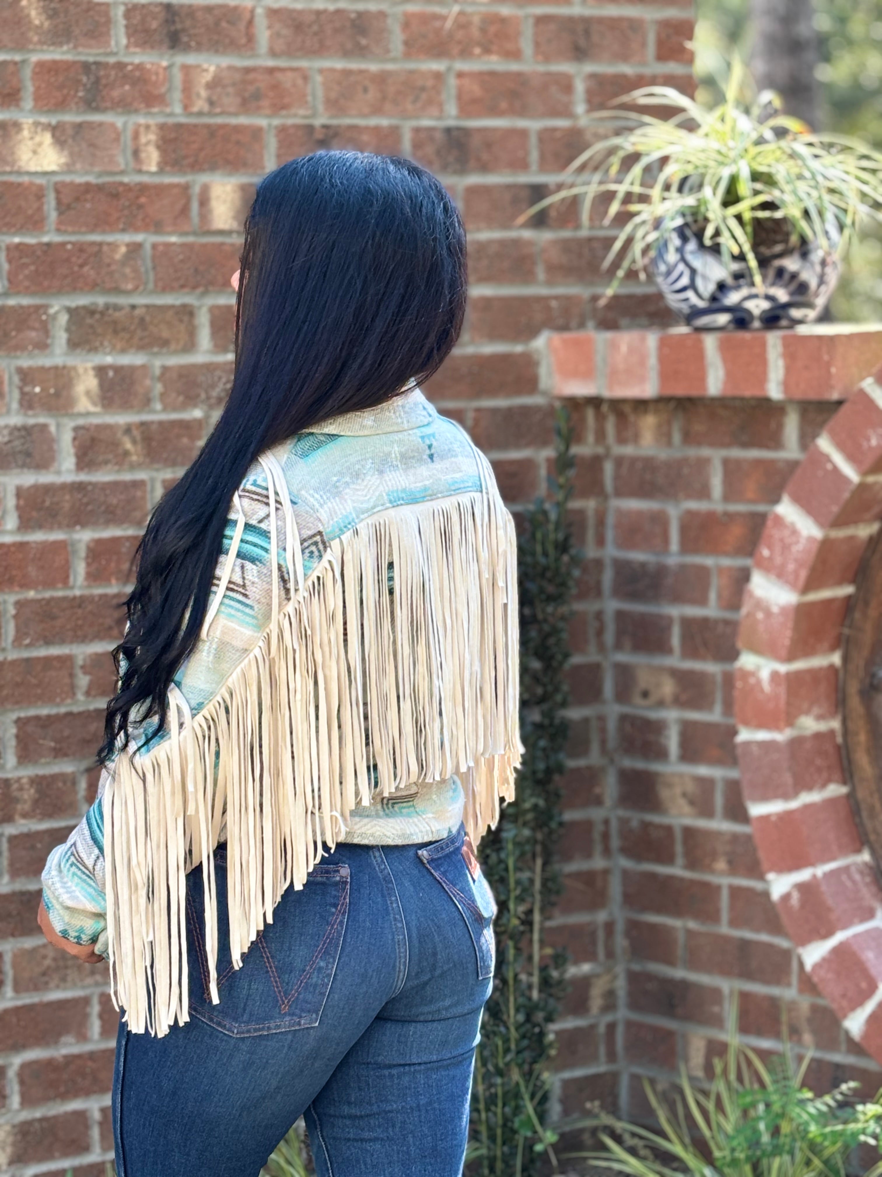 ROCK&ROLL DENIM WOMEN PRINT FRINGE JACKET