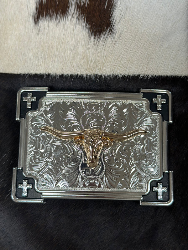SQUARE POINT CROSS BULL BUCKLE