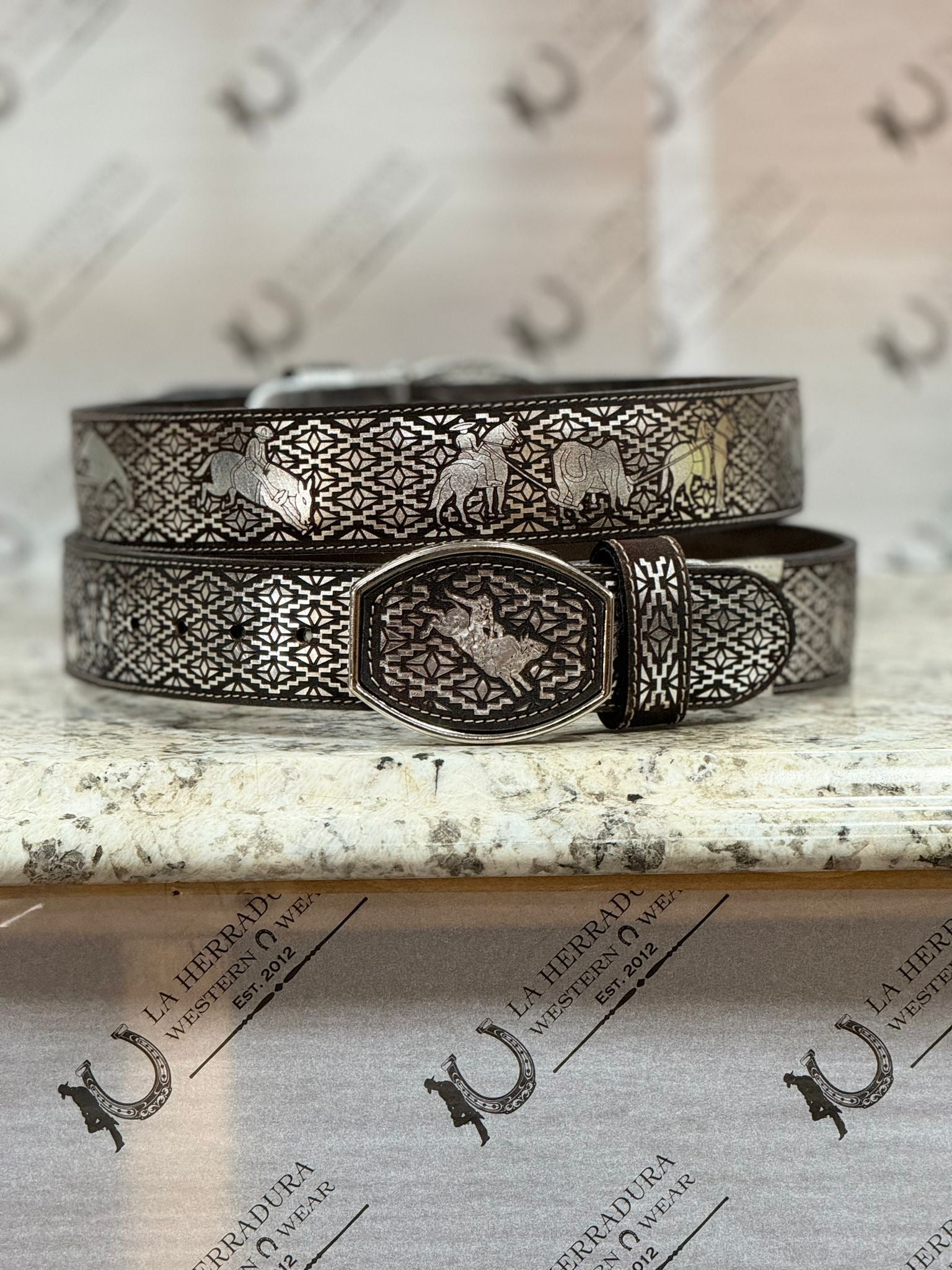 BLACK & SILVER BULL RIDER 2 IN BELT