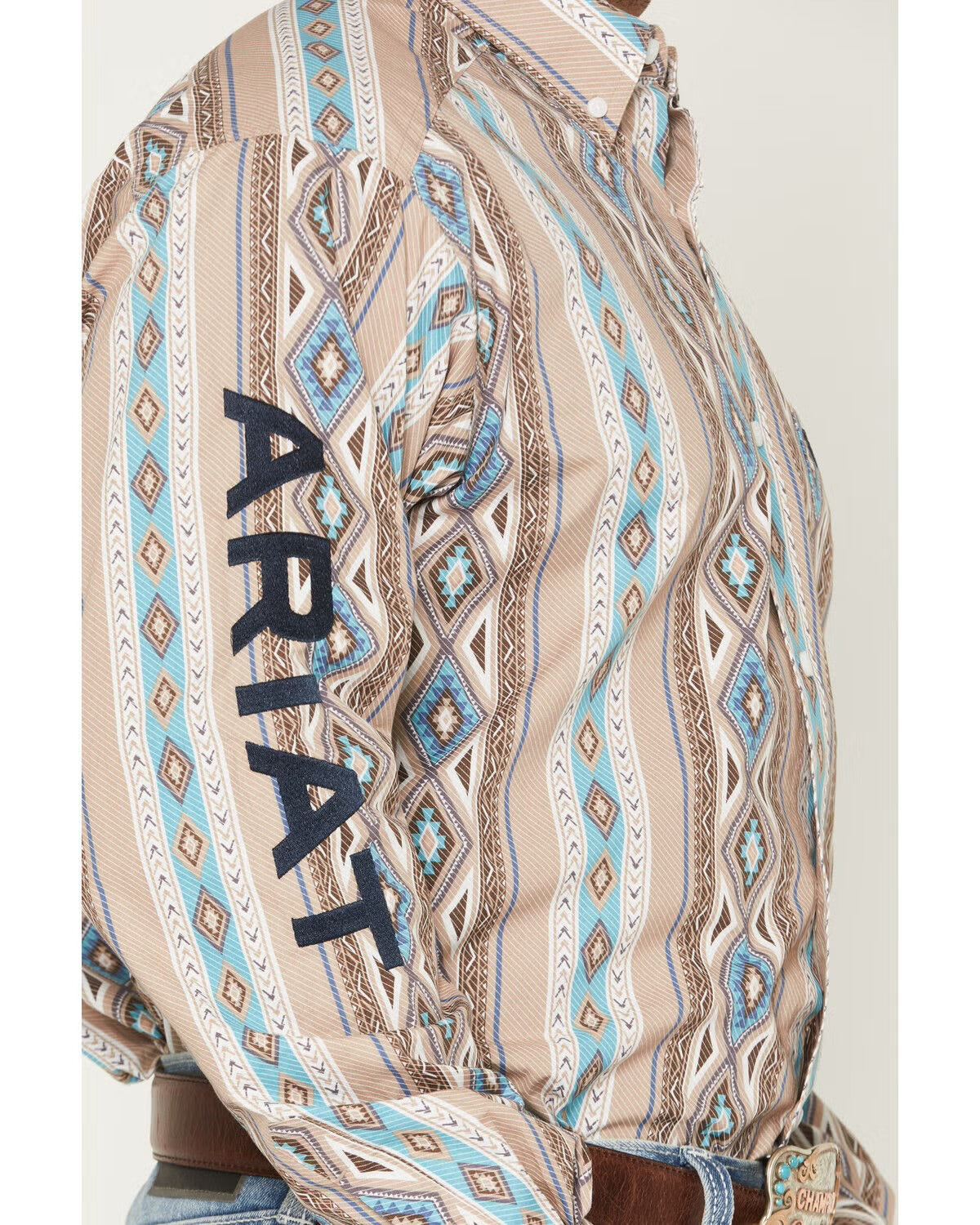 ARIAT MEN TEAM WESTLEE LS SHRT KHAKI / TURQUOISE  10071714