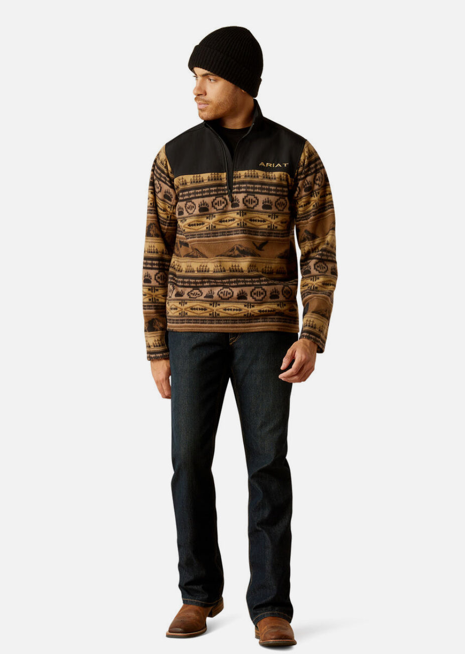 ARIAT BROWN SCENIC SERAPE BASIS 2.0 1/4 ZIP SWEATSHIRT- 2732