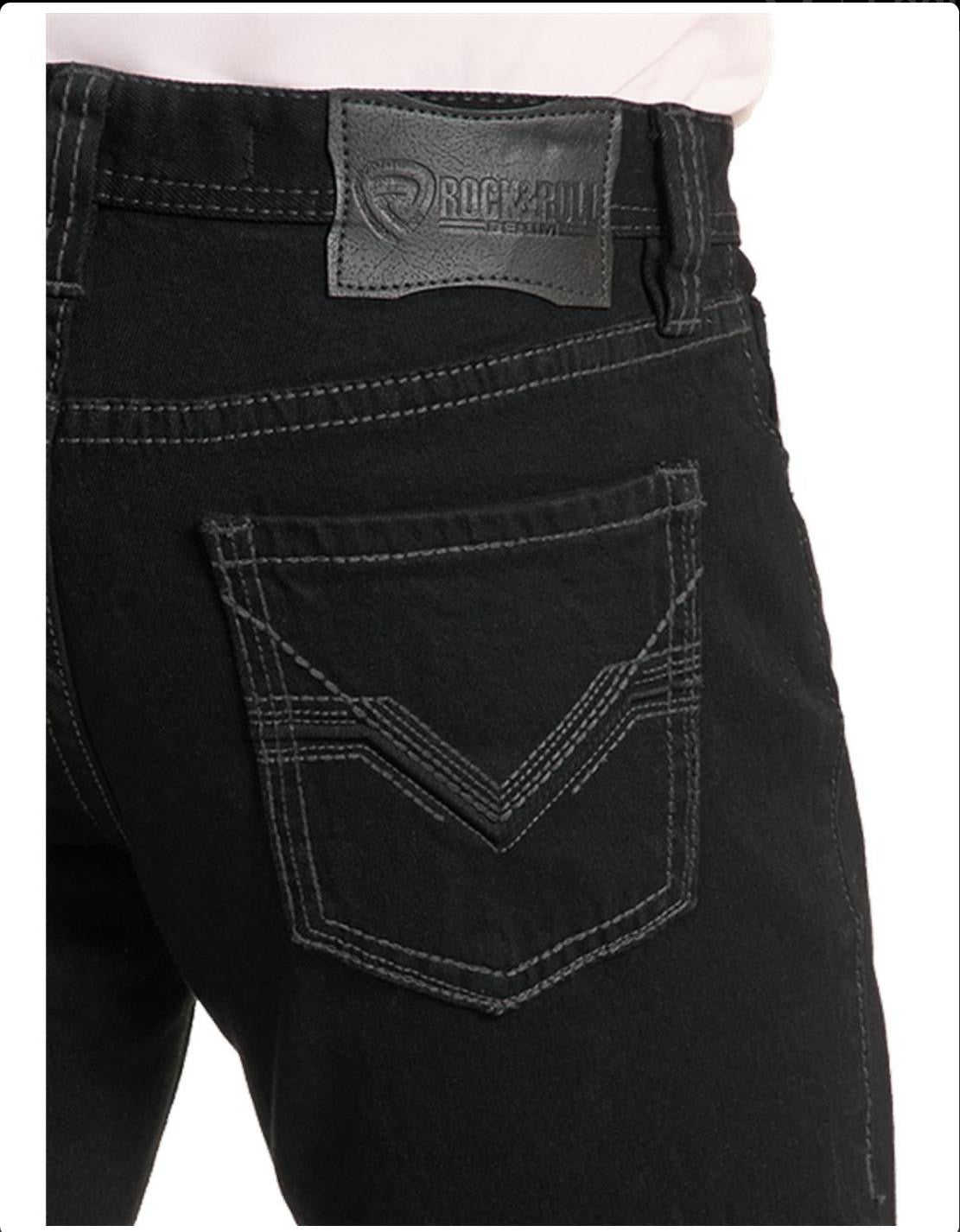 ROCK&ROLL MENS BLACK DOUBLE BARREL STRAIGHT BOOTCUT RELAXED FIT -BM0SD02484