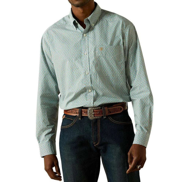 CAMISA ESTAMPADA CLÁSICA DE ALGODÓN CON BANDERA DE ARIAT PARA HOMBRE, COLOR AGUA, MODELO 10062206