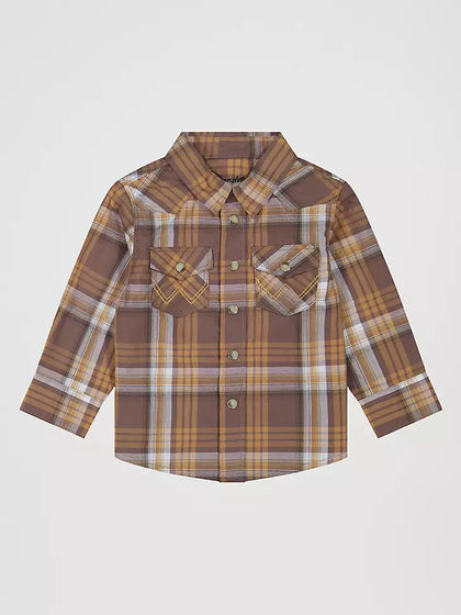 BOY'S WRANGLER SHIRT LONG SLEEVE BROWN CHECK 112381492