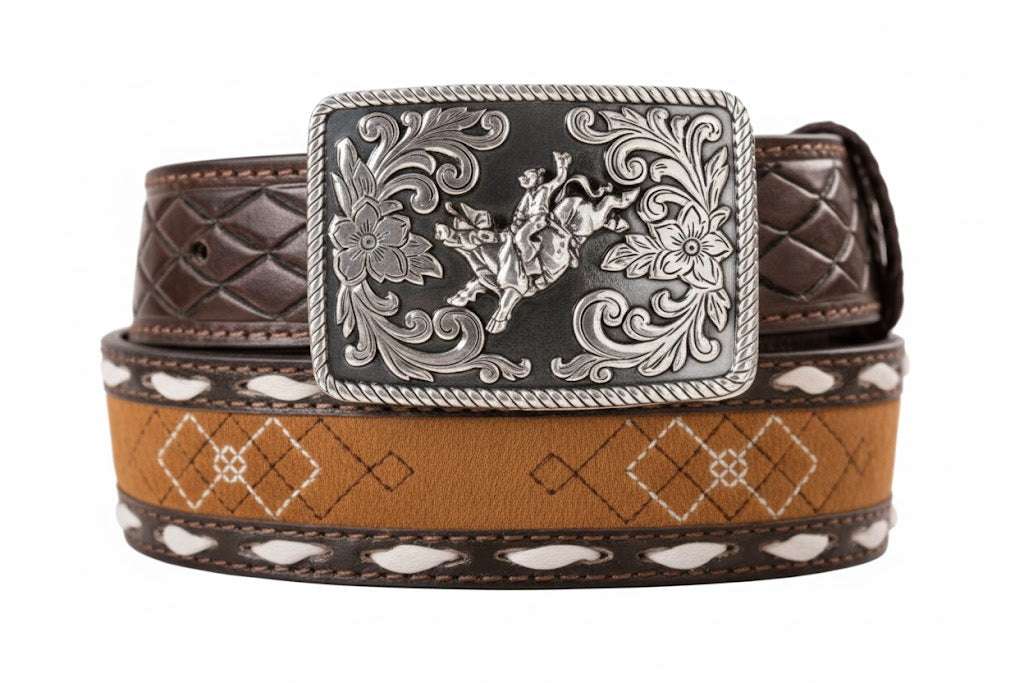 3D CO BROWN LEATHER/SUEDE KIDS BELT- D120005202 Laherradurawwnc.com