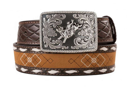 3D CO BROWN LEATHER/SUEDE KIDS BELT- D120005202