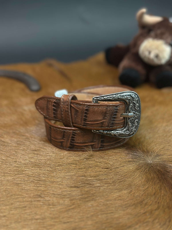 CINTURÓN DE COCODRILO DE CAIMÁN DE COÑAC PARA NIÑOS-25911779