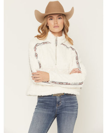 HOOEY WOMEN CREAM TEDDY FLEECE PULLOVER HFP2606CR