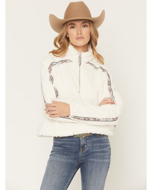 HOOEY WOMEN CREAM TEDDY FLEECE PULLOVER HFP2606CR