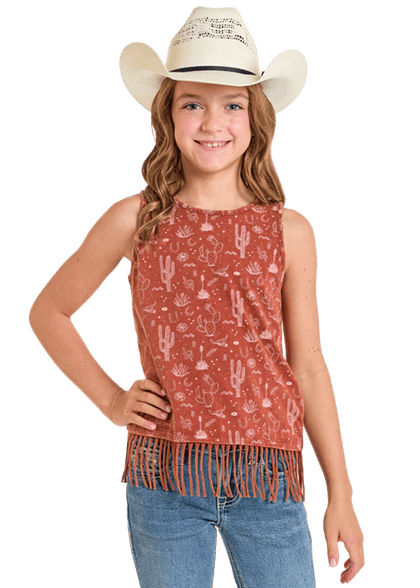 CAMISETA SIN MANGAS CON FLECOS Y ESTAMPADO DESÉRTICO ROCK&ROLL NIÑA ÓXIDO BG20T06292