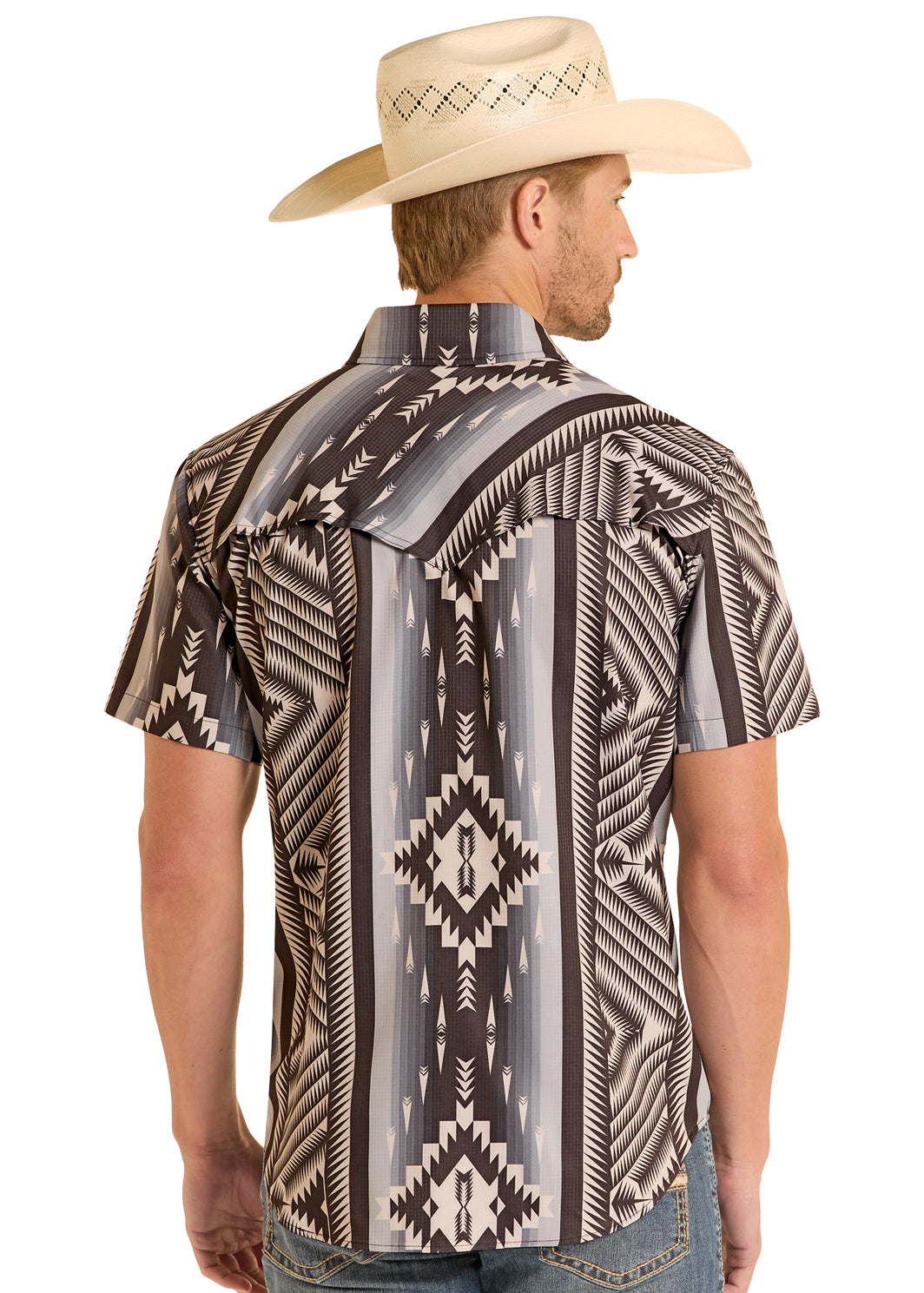 ROCK&ROLL SHORT SHIRT MENS TEK RIPSTOP AZTEC PRINT BLACK -BMN3S08681
