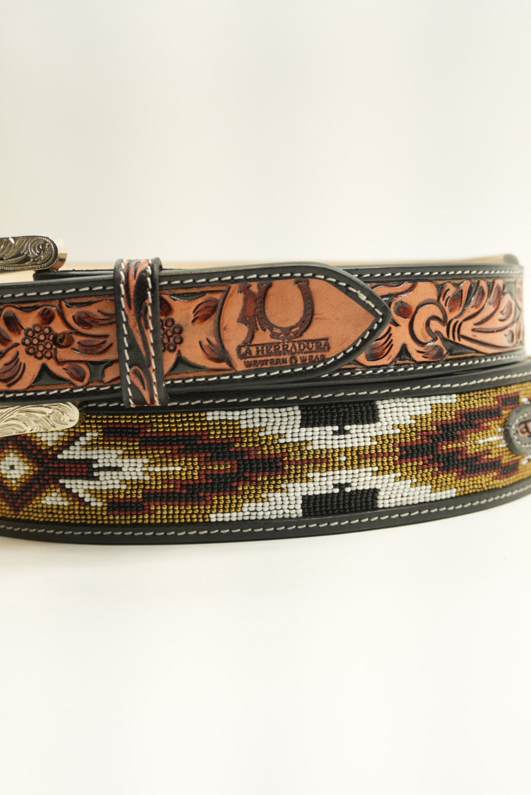 LA HERRADURA BELT AZTEC GOLD/ WINE BLACK NEW DESIGN