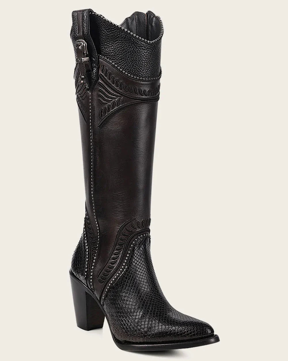 WOMEN’S CUADRA TALL BOOT PITON M BELLY COSMO NEGRO EMBROIDERY ROUND TOE