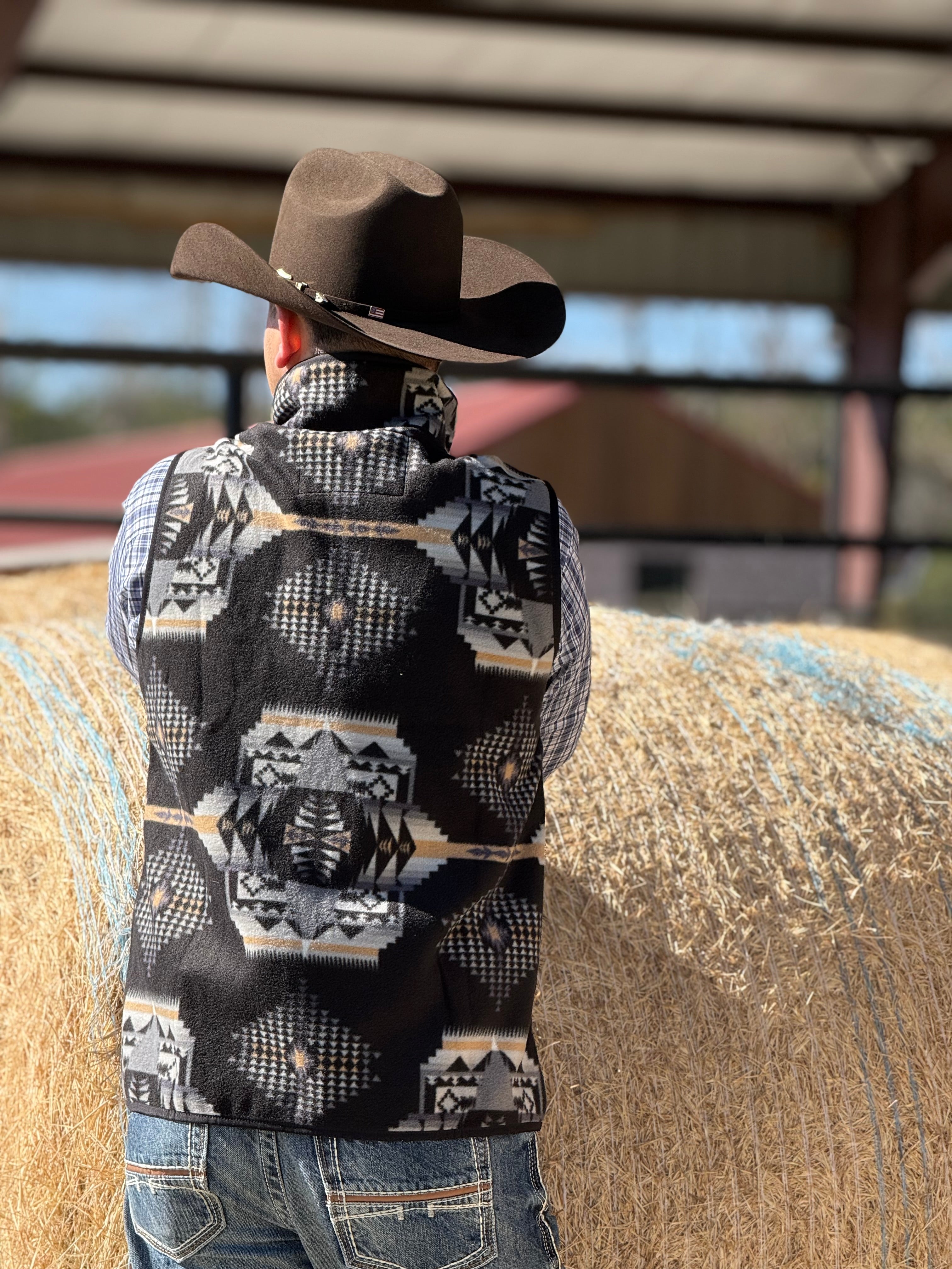 PANHANDLE BLACK AZTEC PRINTED FLEECE VEST