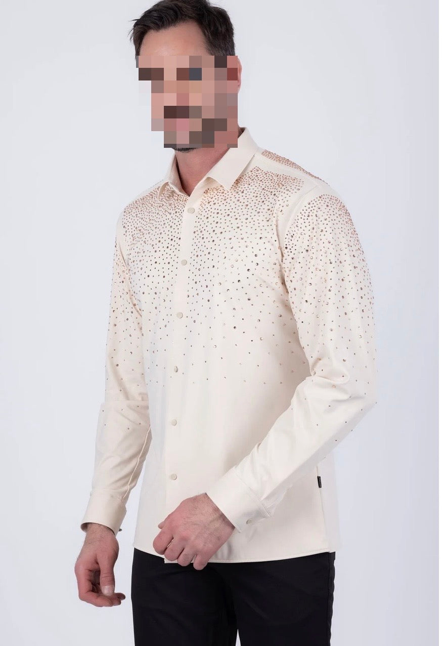 MEN'S BARABAS LIGHT BROWN SHIRT WITH LONG STONE SLEEVES 4B06
