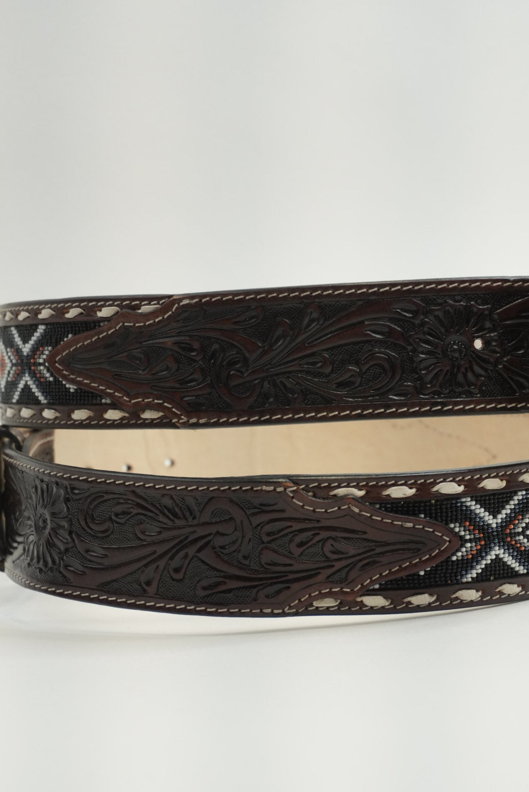 LA HERRADURA BELT 2 INCH AZTEC BROWN/ NAVY BLUE WITH ORANGE NEW DESIGN