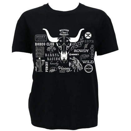 HOOEY WOMEN T-SHIRT BLACK WITH WHITE RODEO LOGO ON CHEST- HT2629BK