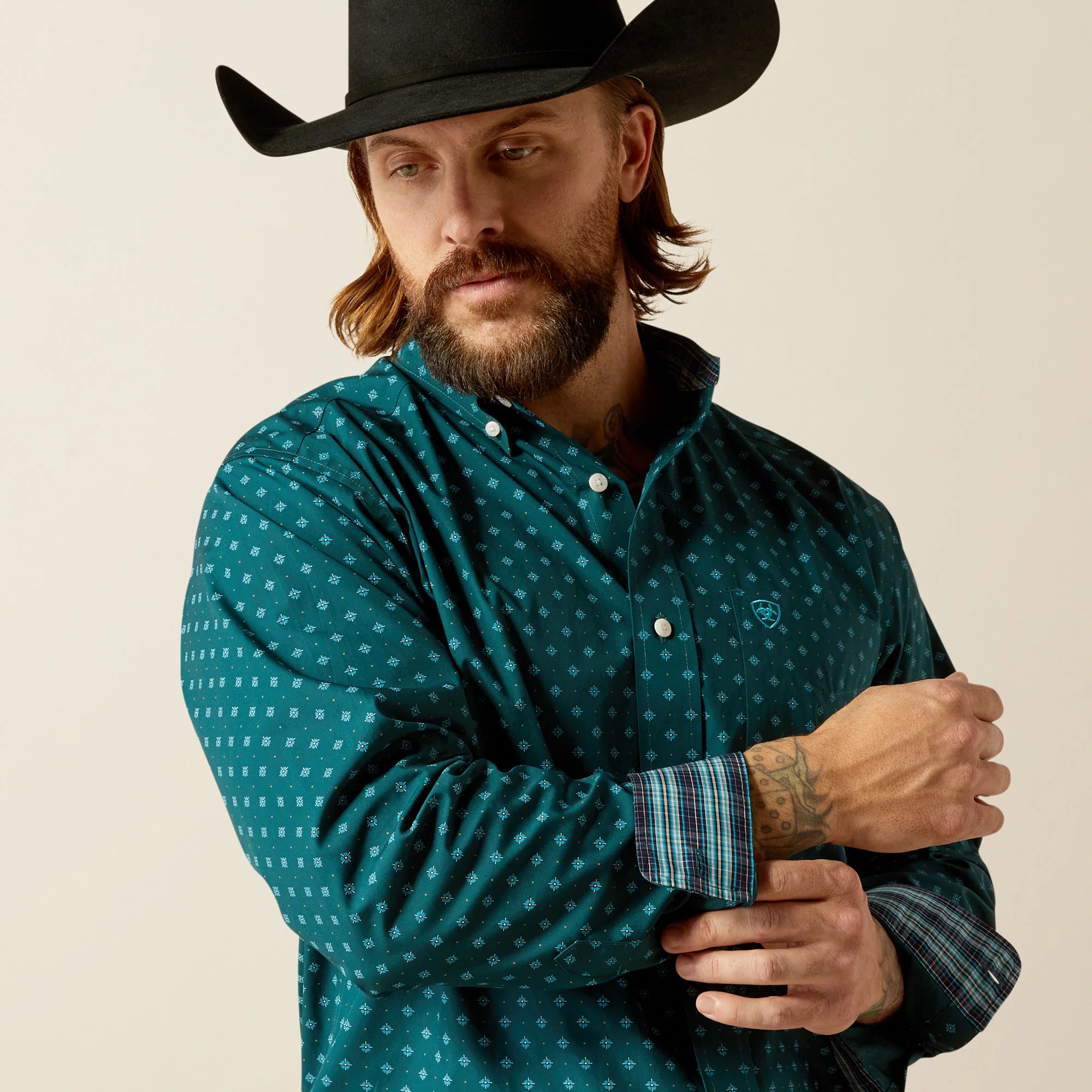 ARIAT CLASSIC WT GUNNAR DEEO TEAL LONG SLEEVE SHIRT