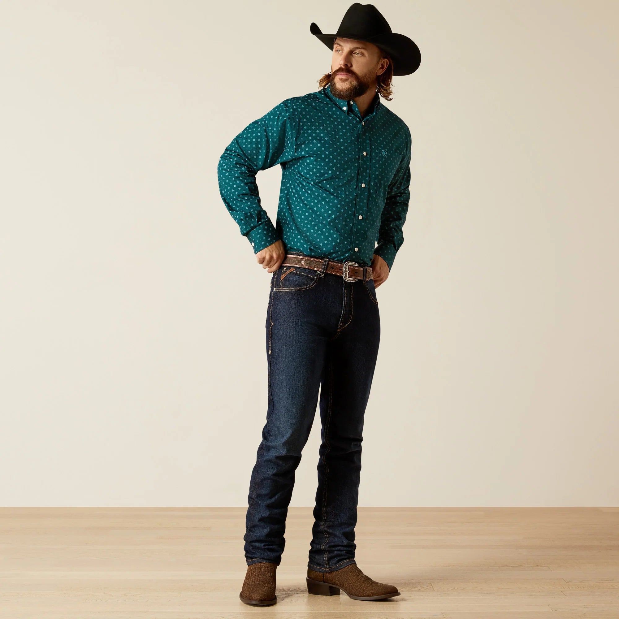 ARIAT CLASSIC WT GUNNAR DEEO TEAL LONG SLEEVE SHIRT