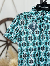 ROCK&ROLL BOYS TURQUOISE PRINTED AZTEC POLO
