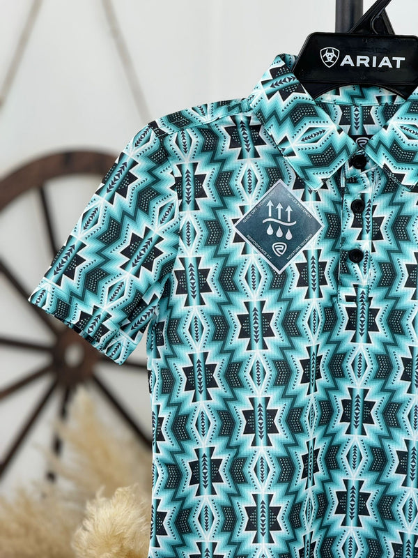 ROCK&ROLL BOYS TURQUOISE PRINTED AZTEC POLO