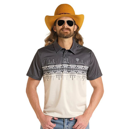 ROCK&ROLL MENS NATURAL BORDER PRINTED POLO - BM51T09599