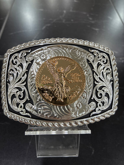 SILVER & BLACK SQUARED BUCKLE W/ GOLD CENTENARIO