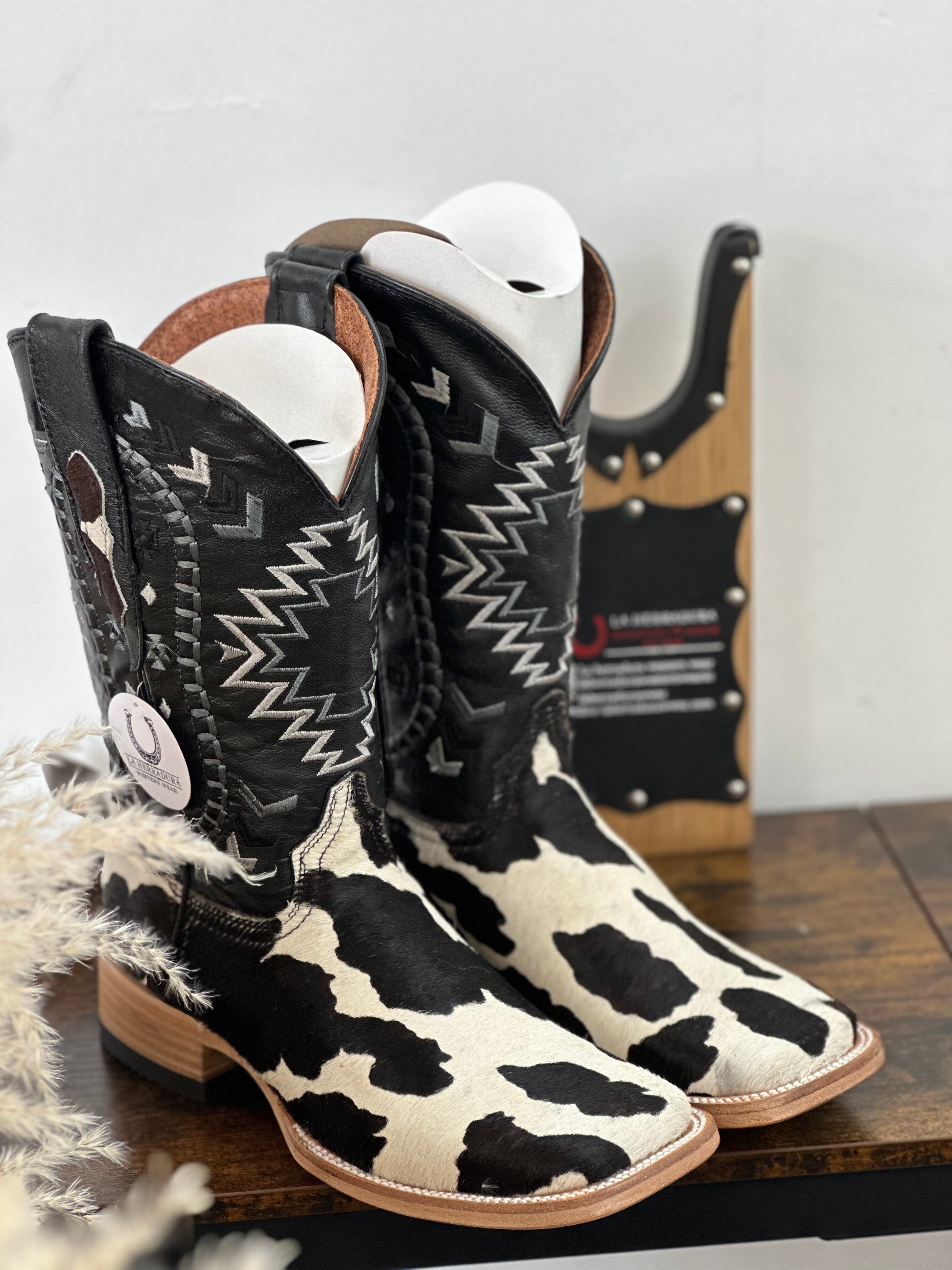 LA HERRADURA WESTERN WEAR COW HIDE BLEACH RG NEGRO CHEROKEE BOOTS