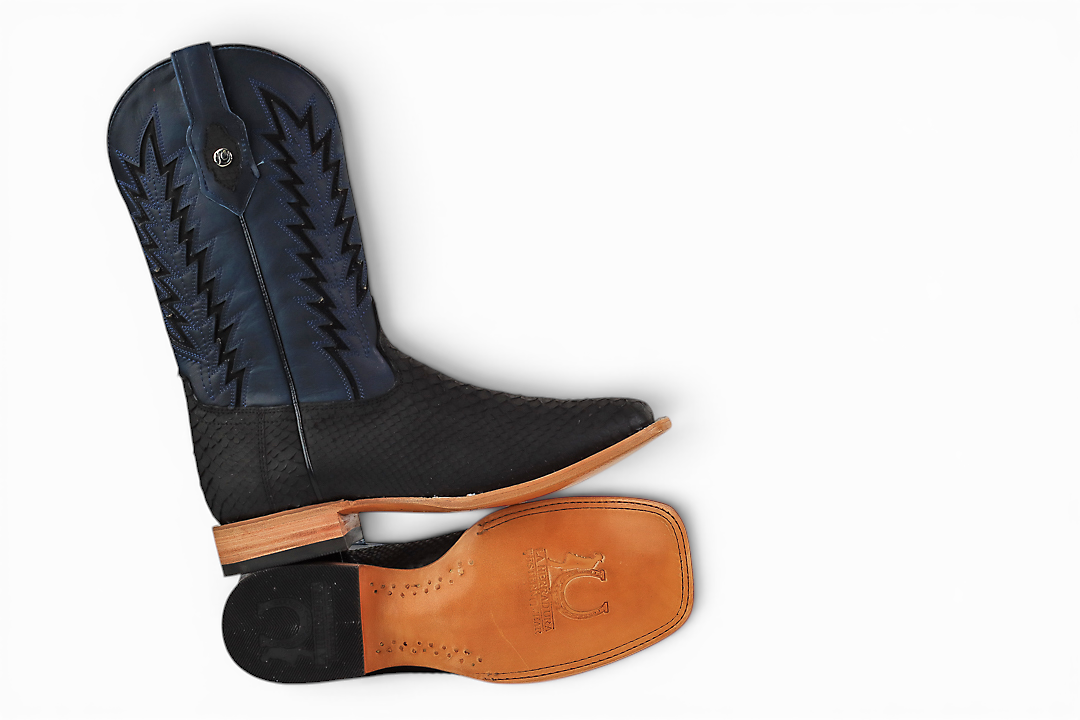 LA HERRADURA LH010 MEN’S BOOTS EXOTIC-RANCHERA PYTHON BLACK NOBUCK SQ TOE EE