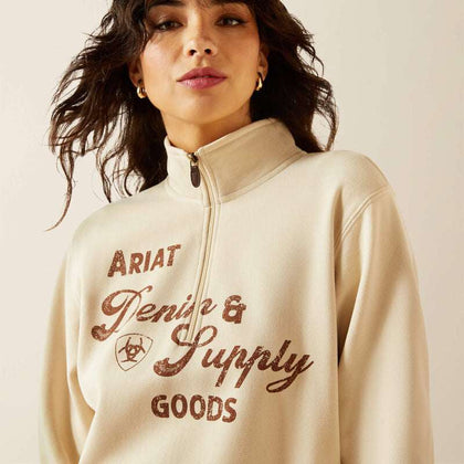 ARIAT WOMENS DENIM & SUPPLY 1/2 ZIP SWTSHRT OYSTER GREY 10062733