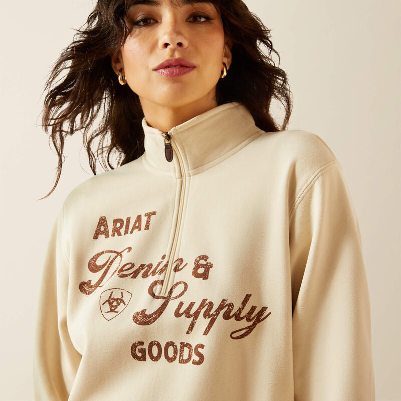 ARIAT WOMENS DENIM & SUPPLY 1/2 ZIP SWTSHRT OYSTER GREY 10062733