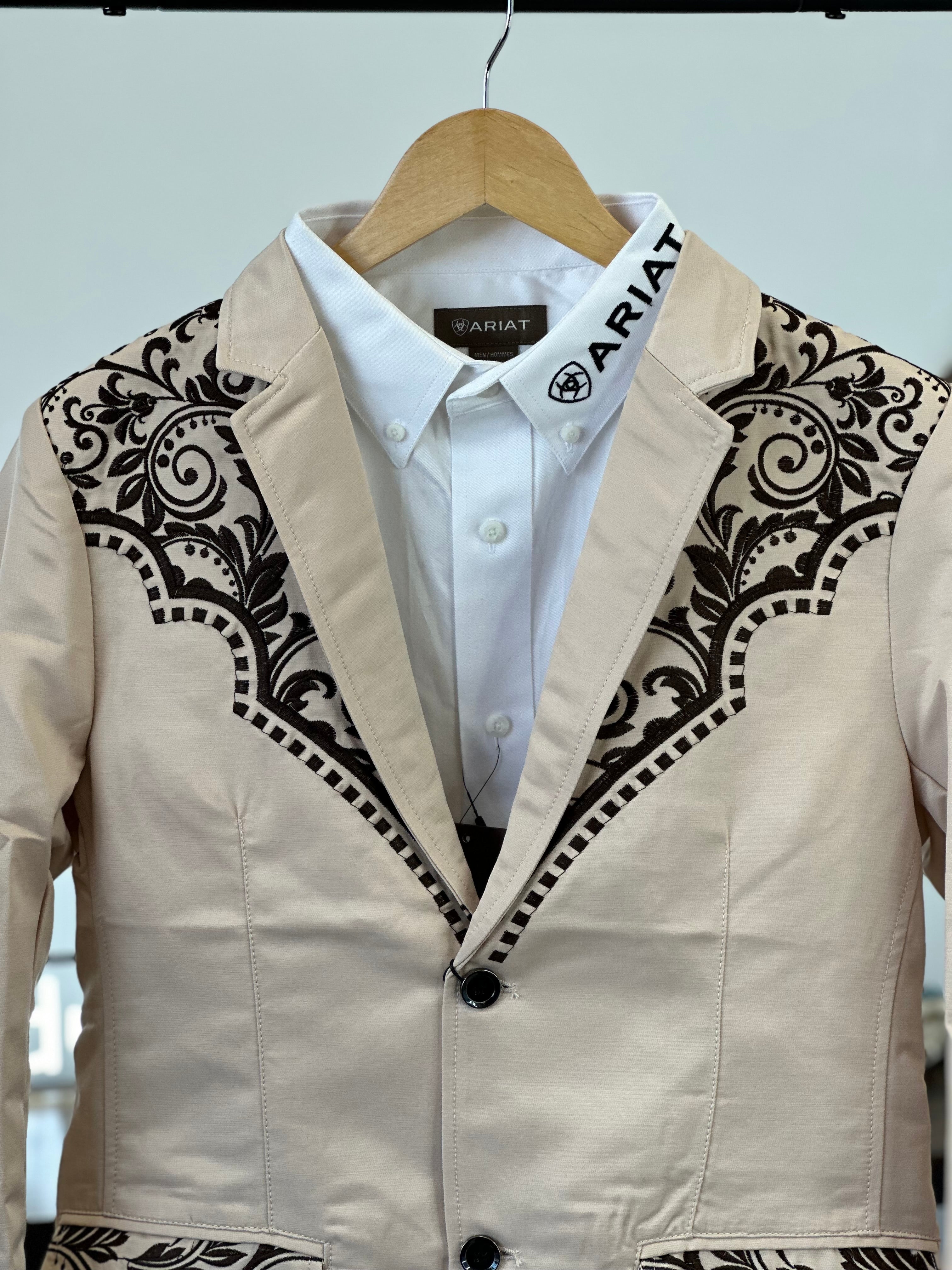 LAMASINI BEIGE BROWN EMBROIDERED BLAZER 2850