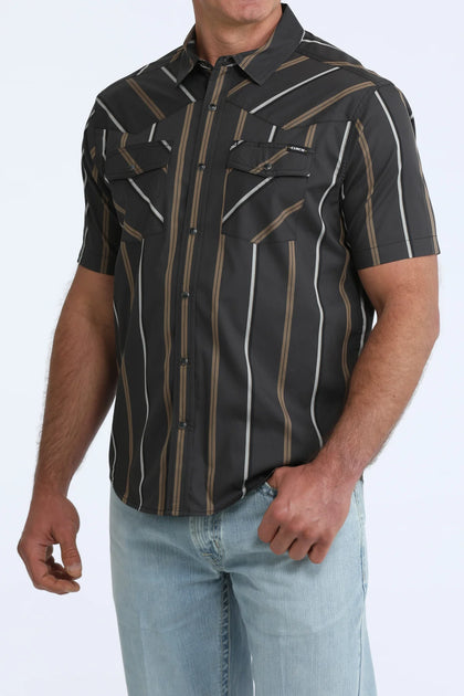 CAMISA CINCH NEGRA DE MANGA CORTA A RAYAS PARA HOMBRE - MTW1402016