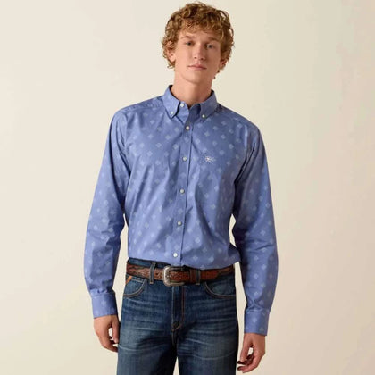 ARIAT MENS BYRD FTD LS SHRT COLONY BLUE SOUTHWEST MOTIF PR 10073533