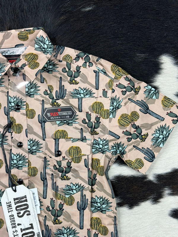 ROCK&ROLL x DALE BRISBY TAN CONVERSATIONAL CACTUS SHORT SLEEVE SNAP