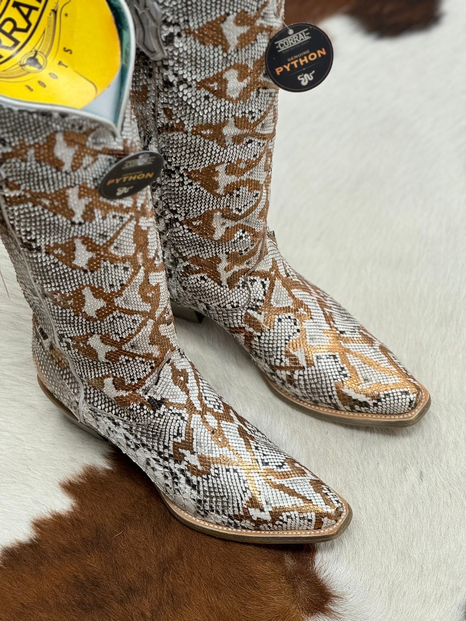 WOMENS CORRAL NATURAL GOLDEN HAND PAINTED PYTHON TALL BOOT