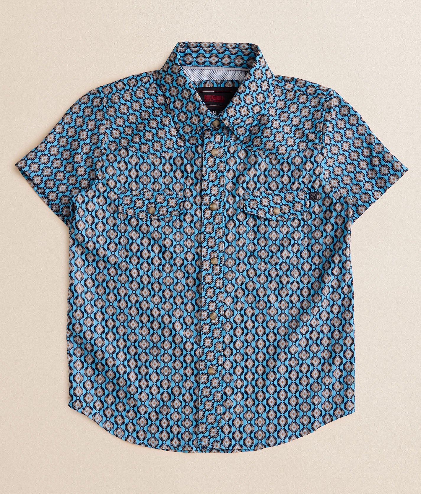 ROCK&ROLL KIDS SHIRT BLUE/ BOYS MINI AZTEC TEK SNAP- BBN3S06422