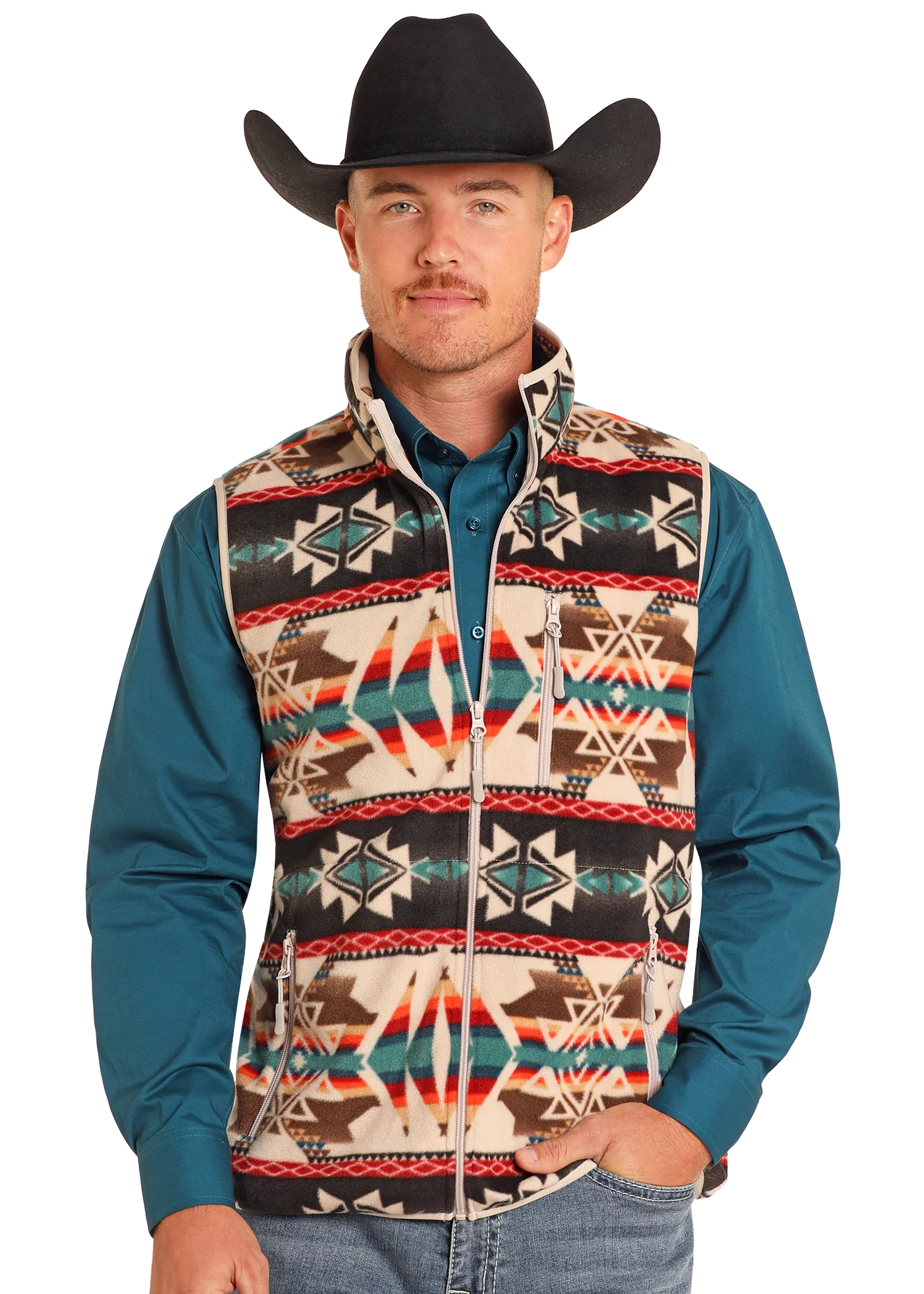 PANHANDLE TAN AZTEC PRINTED FLEECE VEST