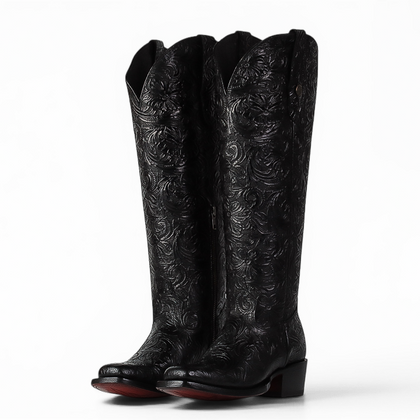 LA HERRADURA WOMEN TALL BOOT SQ TOE RDC/ NANCY CINCELADO FLORES NEGRO