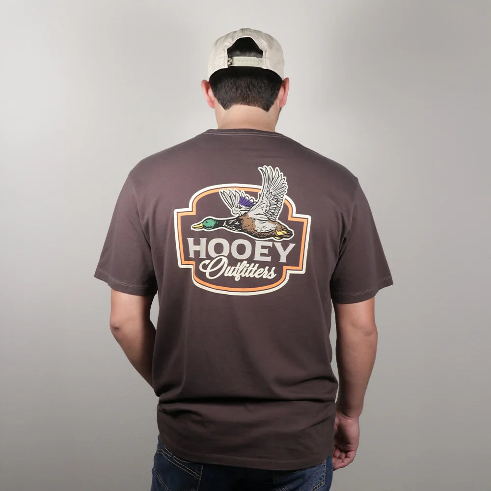 HOOEY MENS T-SHIRT MENS DARK BROWN CREW NECK WITH BIRD LOGO ON BACK- HT2610DKBR