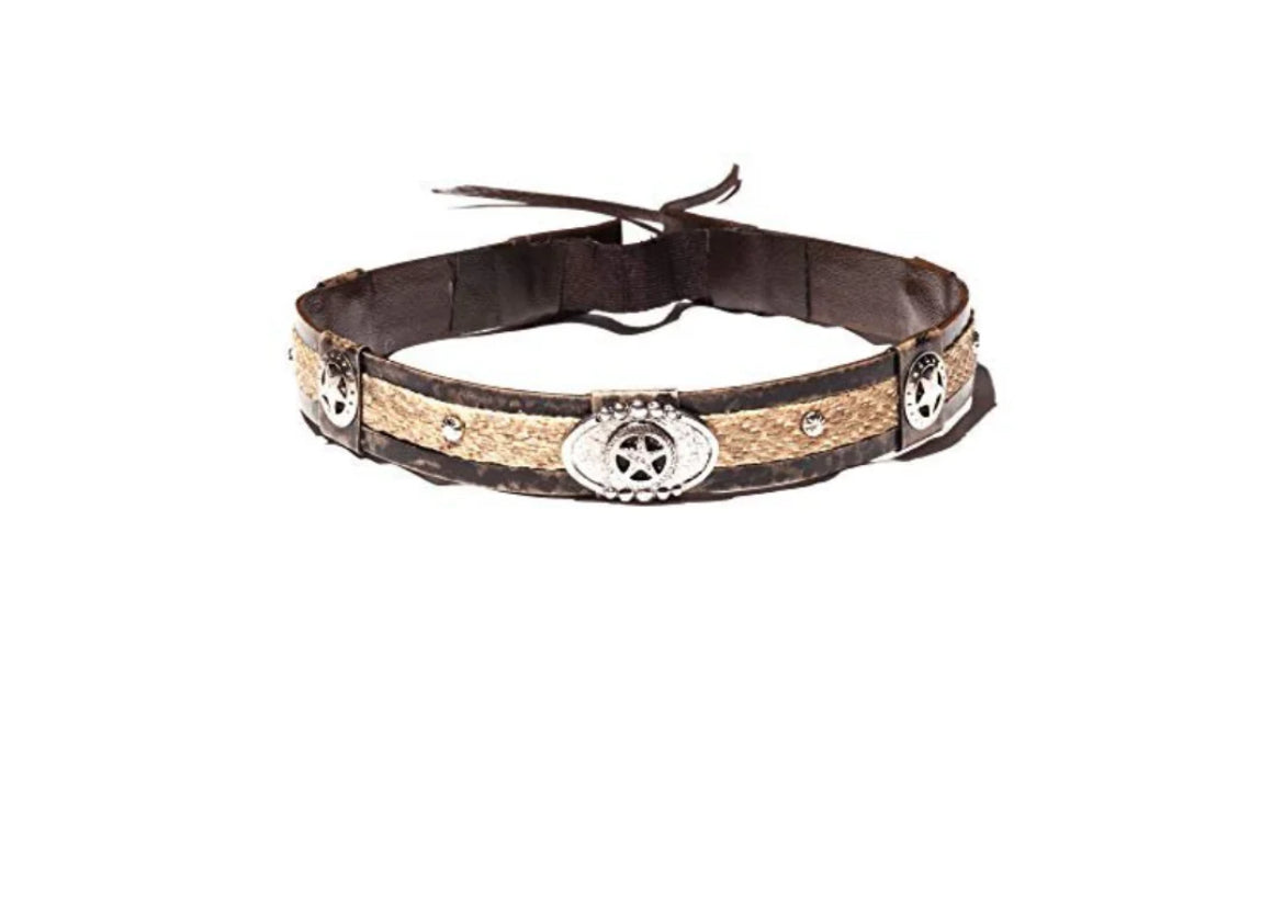 PHUNKY HORSE SILVER STAR HAND CRAFTED WIDE HATBAND, BROWN