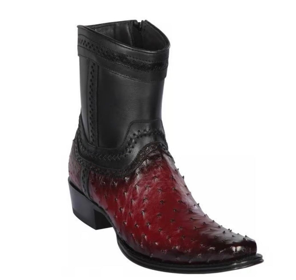 Wild West Faded Burgundy Genuine Ostrich With Deer Dubai Toe Cowboy Boots 279BF0343
