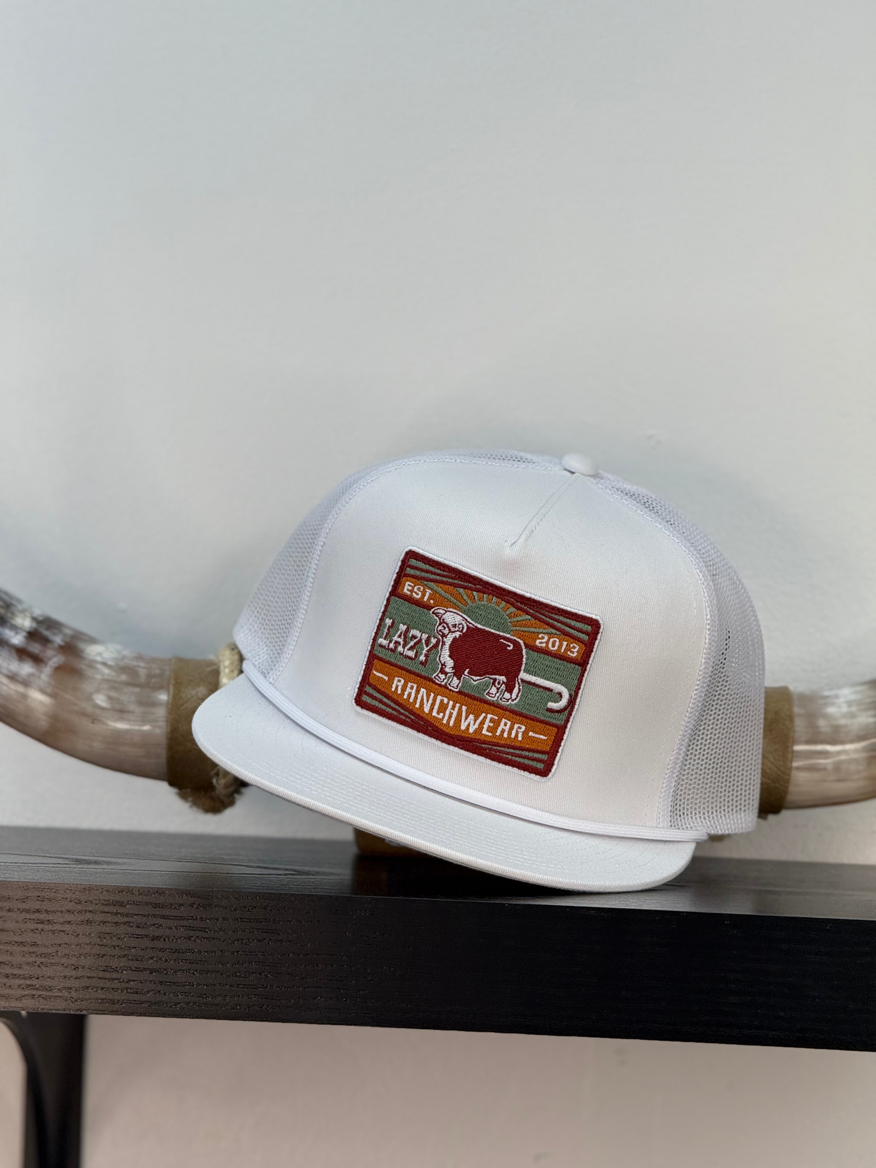 LAZY J CAP WHITE with burgundy