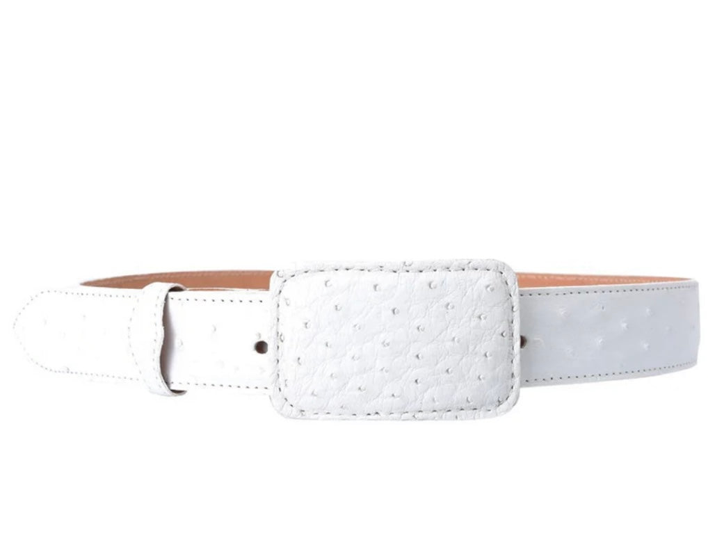 EXOTIC OSTRICH WHITE BELT SQUARE BUCKLE
