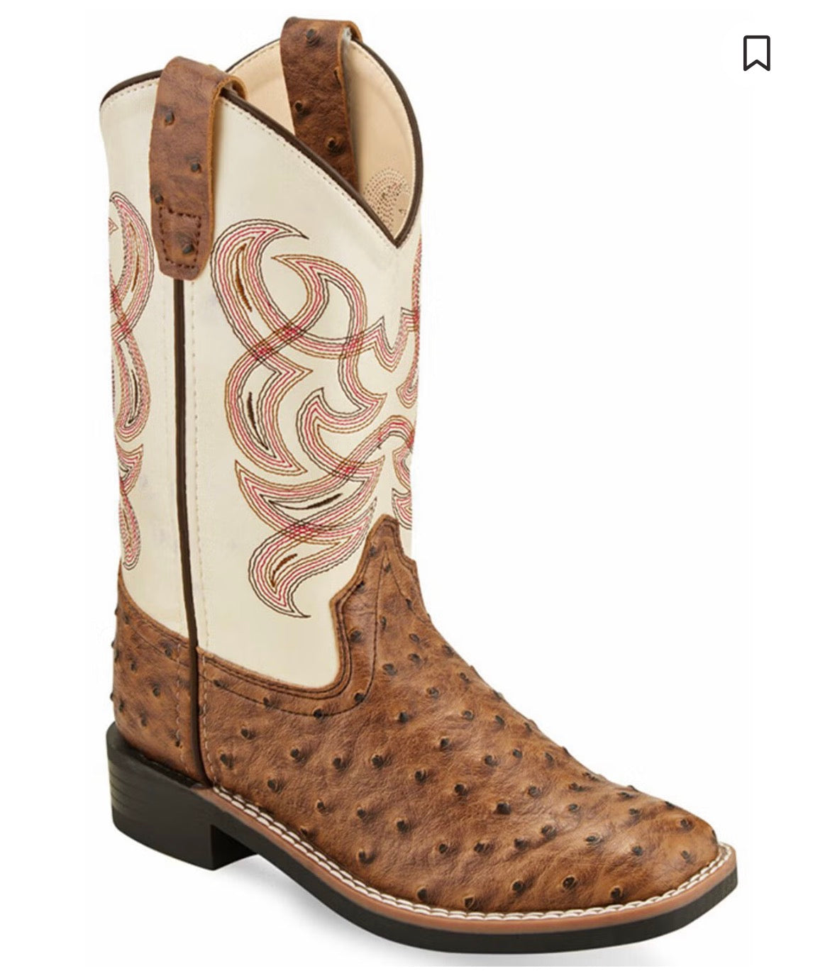 OLD WEST  KID’S OSTRICH WHITE /BROWN PINK STITCHING VB9174