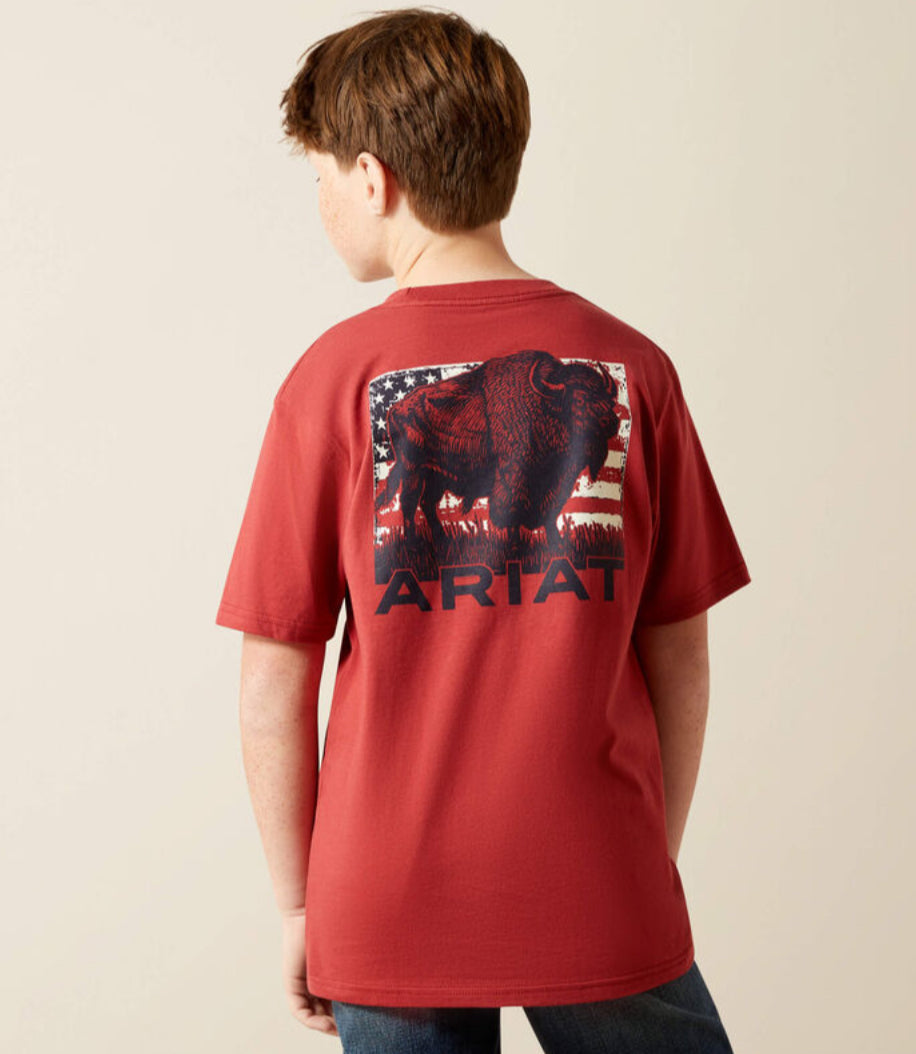 ARIAT BUFFALO FLAG SS T-SHIRT KIDS BRICK RED 10065979