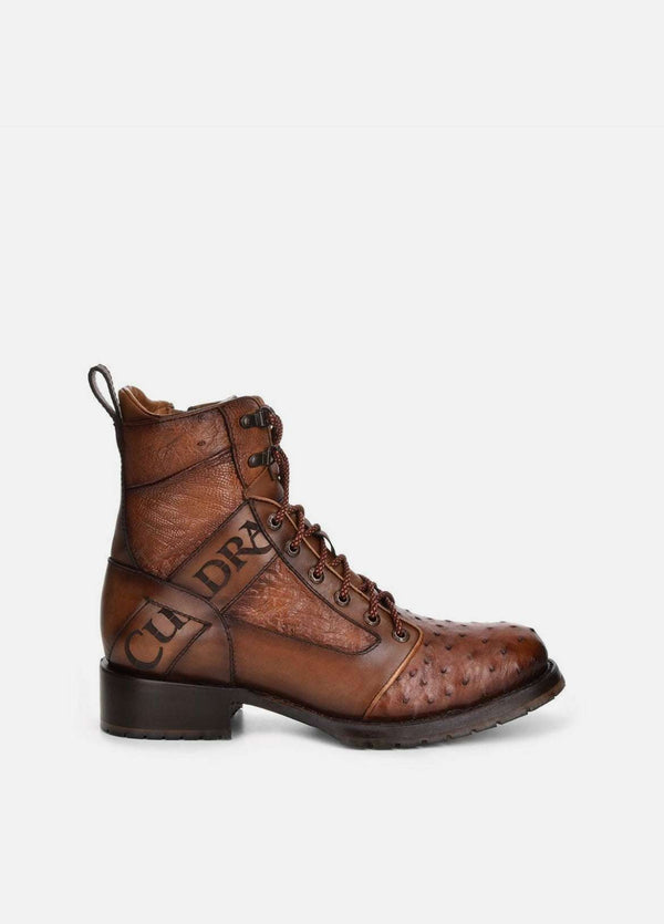CUADRA BOOTS HOMBRE AVESTRUZ BRANDY CON CORDONES Y PUNTA REDONDA LÁSER CU495
