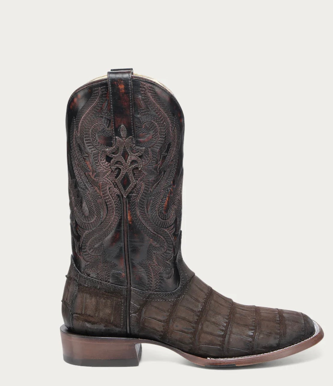 CORRAL CHOCOLATE ALLIGATOR EMBROIDERY WIDE SQ A4935